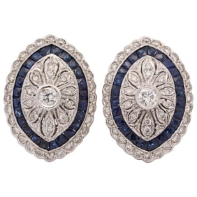 Art Deco 18k White Gold Diamond and Sapphire Earrings