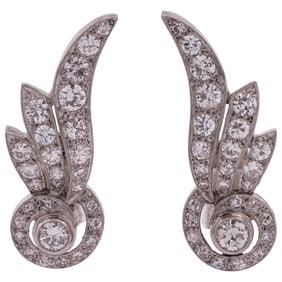Art Deco 18k White Gold and Diamond Earrings