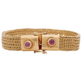 Gloria Natale 22k Gold and Pink Tourmaline Mesh Bracelet