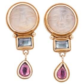 Gloria Natale 22k Gold Moon Man Earrings