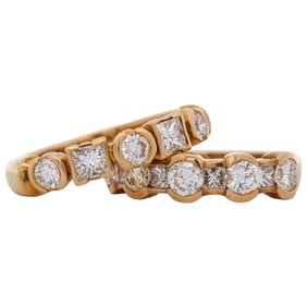 Pair of Contemporary 18k Gold and Diamond Rings