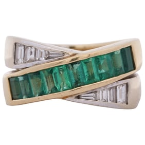 Italian 18k Gold Emerald and Diamond Ring