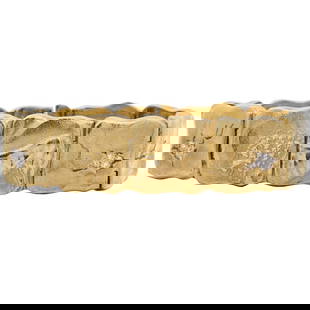 SeidenGang 18k Yellow Gold, Diamond & Platinum Bracelet: SeidenGang 18k Yellow Gold, Diamond & Platinum Bracelet18k yellow gold and platinum bracelet with diamond insets and Greco Roman relief design. Hallmarked: 'S.G. 18K PLAT'(Total Weight: 53.00 Dwt.)(Op