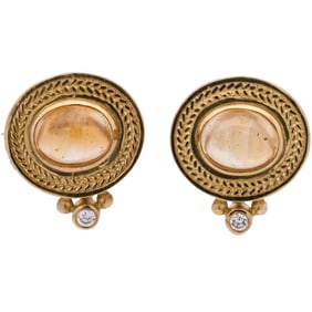 SeidenGang 18k Yellow Gold, Citrine, & Diamond Earrings
