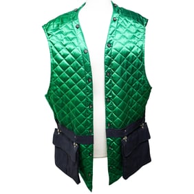 Hermes Green Silk Quilted Barn Vest