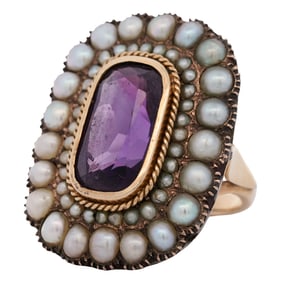 Vintage 14k Gold Amethyst and Pearl Ring