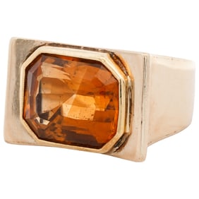 Modernist 14k Yellow Gold and Citrine Ring