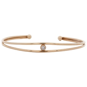 Modern 14k Gold and Diamond Bangle Bracelet