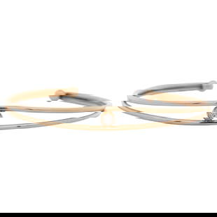 Modern 14k Gold and Diamond Bangle Bracelet: Modern 14k Gold and Diamond Bangle BraceletModern minimalist 14k yellow gold open cuff bangle bracelet, featuring a double band design. A single round brilliant cut diamond is bezel set at the center