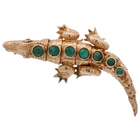 Cellino 14k Gold Emerald and Ruby Alligator Brooch