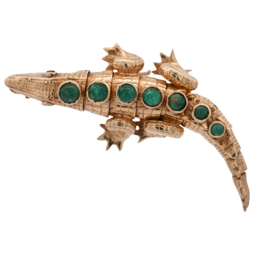 Cellino 14k Gold Emerald and Ruby Alligator Brooch (1 of 4)