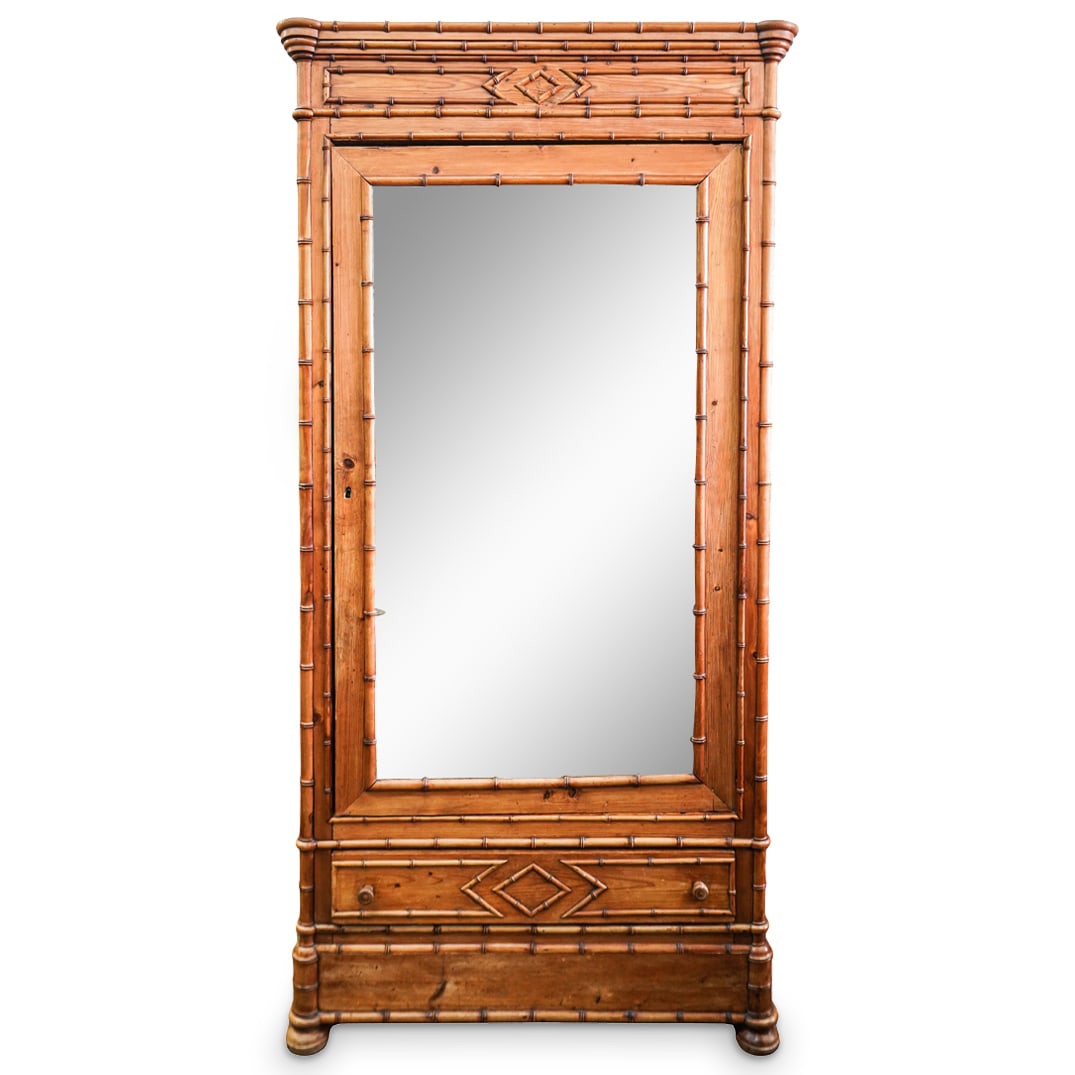 Large Bamboo Mirrored Armoire (1 of 7)