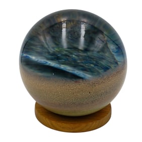 Signed Large Glass Sphere Paperweight
