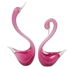 Pair of Murano Glass Pink Flamingos