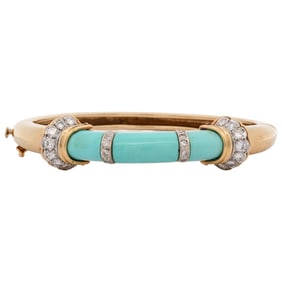 18k Gold Turquoise and Diamond Bangle