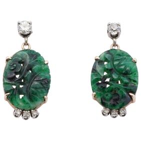 14k Gold Jade and Diamond Earrings