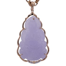 14k Gold and Lavender Jadeite Guanyin Necklace