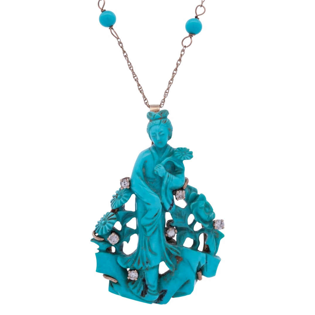 14k Gold Turquoise and Diamond Guanyin Necklace (1 of 5)