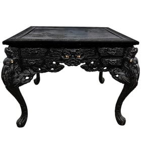 Antique Chinese Black lacquer Carved Dragon Desk