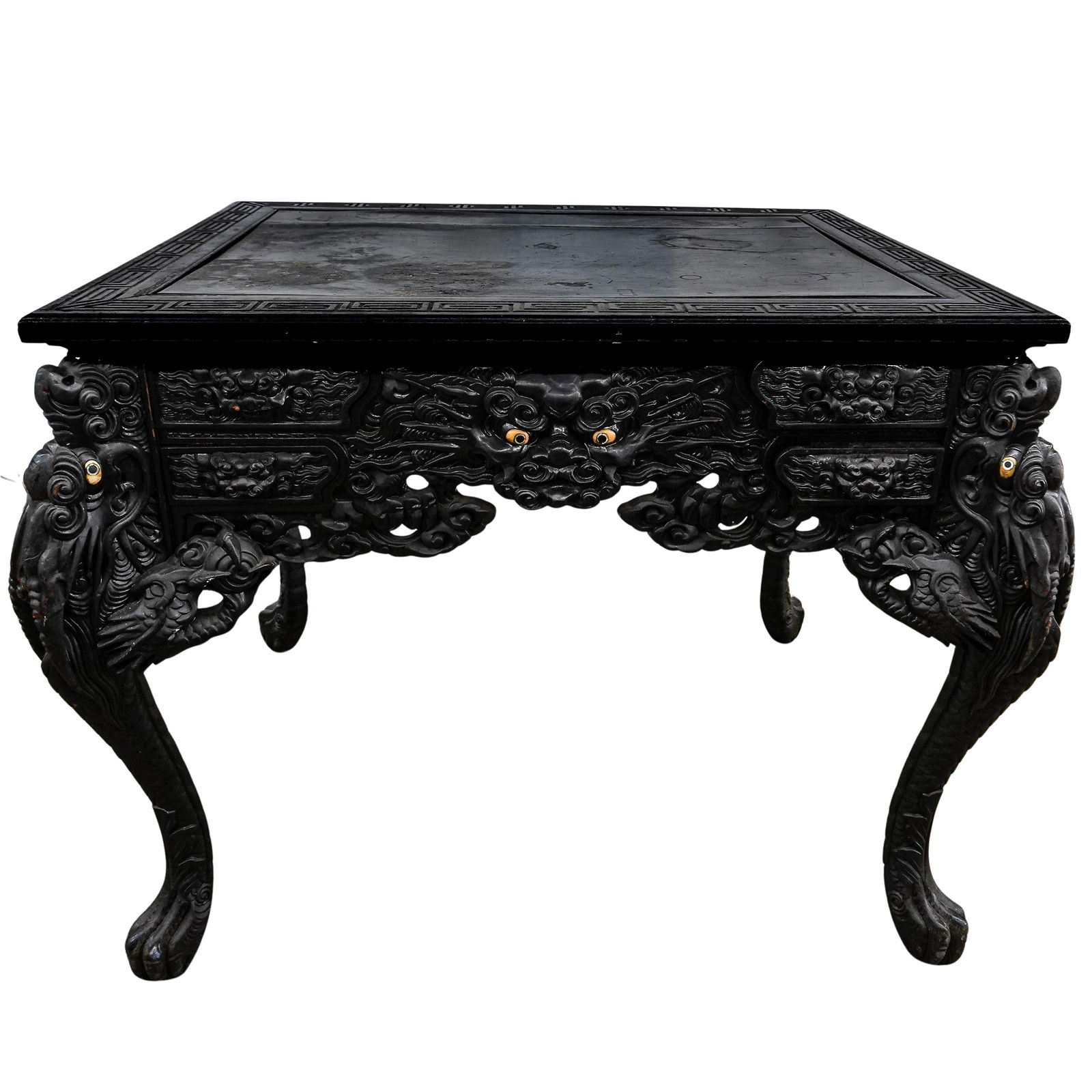 Antique Chinese Black lacquer Carved Dragon Desk (1 of 17)