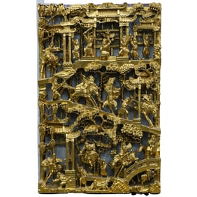 Antique Chinese Gilt Wood Calvary Wall Panel