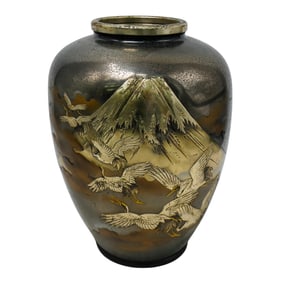 Japanese Meiji Takaoka Copperware Mixed Metal Vase