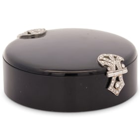 Art Deco Onyx Platinum and Diamond Compact
