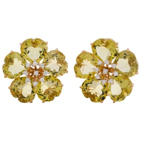 18k Gold Yellow Citrine and Diamond Earrings