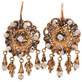 18k Gold and Pearl Chandelier Earrings