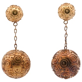Etruscan Style 18k Yellow Gold Drop Earrings