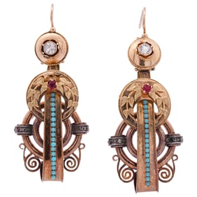 Antique Etruscan Style 18k Gold Drop Earrings