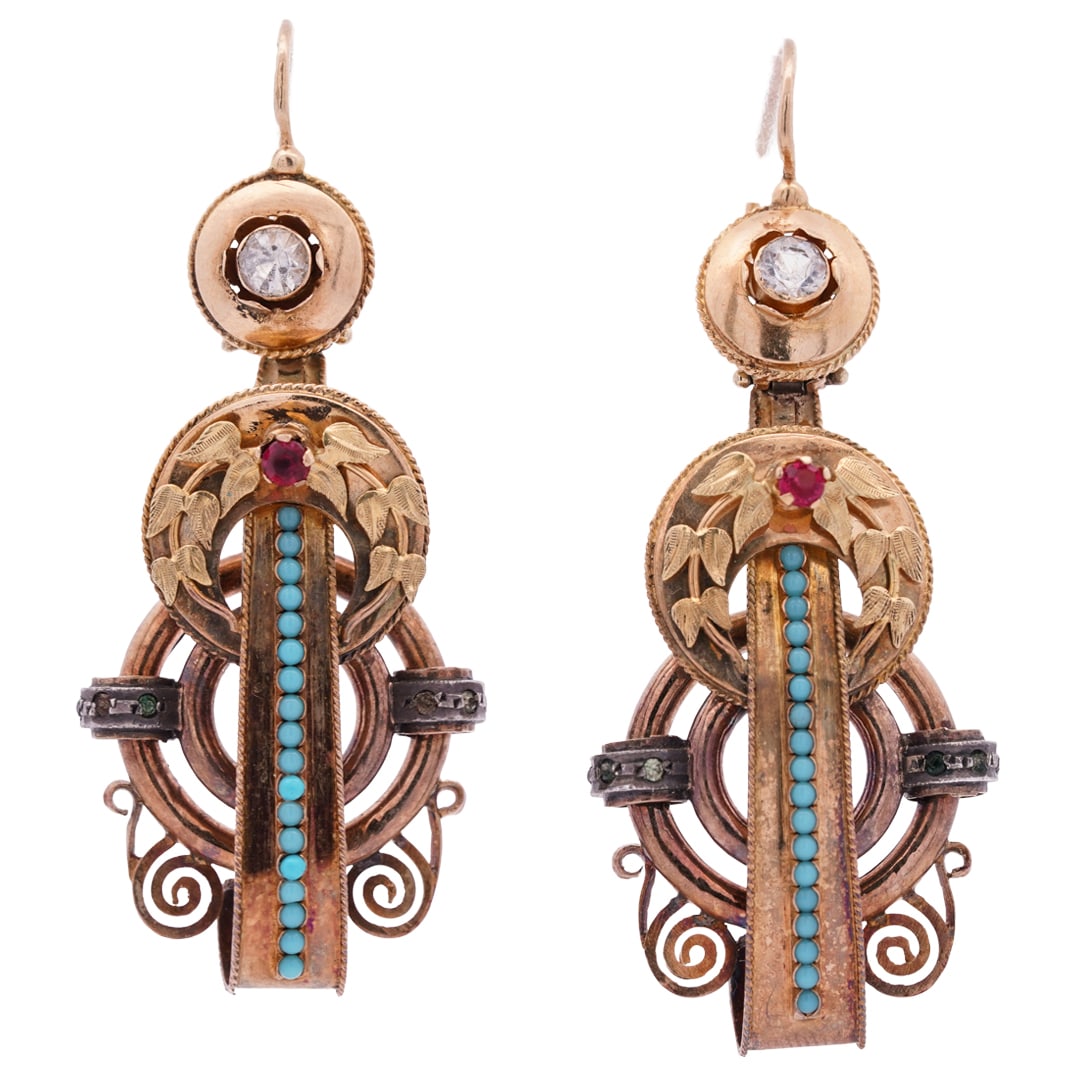 Antique Etruscan Style 18k Gold Drop Earrings (1 of 9)