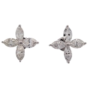 18k White Gold and Diamond Floral Earrings