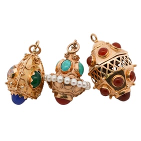 (3 Pc) 18k Gold and Multi Stone Pendants