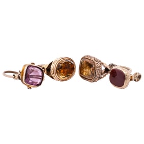 (4 Pc) Victorian 9K Gold Fob Pendants