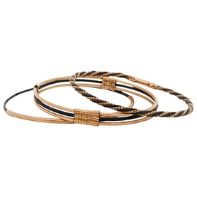 (3 Pc) Vintage Elephant Hair & 10k Gold Bracelets