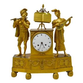 Antique French Gilt Bronze Figural Mantel Clock