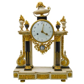 Antique French Empire Style Bronze and Marble Clock
