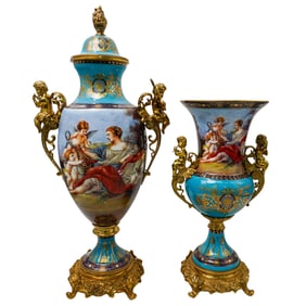 (2 pcs) Limoges Design Porcelain and Gilt Urns