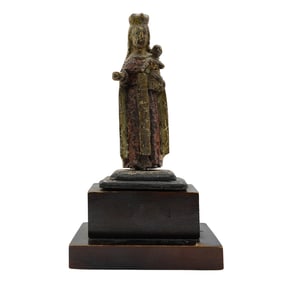 16th Cent. Carved Wood Virgin and Child Icon
