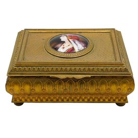 Antique Gilt Bronze and Porcelain Dresser Box