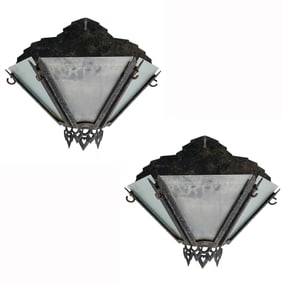 Pair of Metal and Glass Sconces