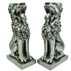 Pair of Silver Tone Lion Bookends