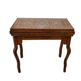 Moroccan Mother of Pearl and Marquetry Folding Game Table