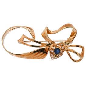 Caretta 18k Gold Sapphire and Diamond Ribbon Brooch