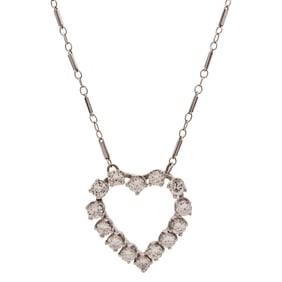 14k White Gold and Diamond Heart Necklace