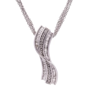 18k White Gold Chain Necklace with 14k White Gold & Diamond Pendant