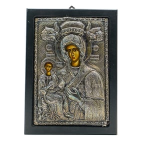 Greek Orthodox Byzantine Silver Mother and Child Icon