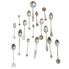 (17 Pc) Vintage Silver Souvenir Spoons