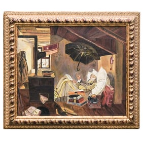After Carl Spitzweg (1808- 1885, German) "The Poor Poet" Oil on Canvas